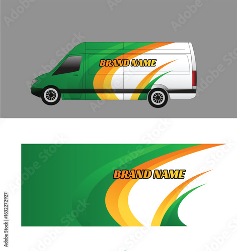 Cargo van body wrap livery decal design. Van branding decal
