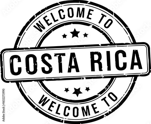 Welcome to Costa Rica distressed black rubber stamp seal vector graphic isolated on white.