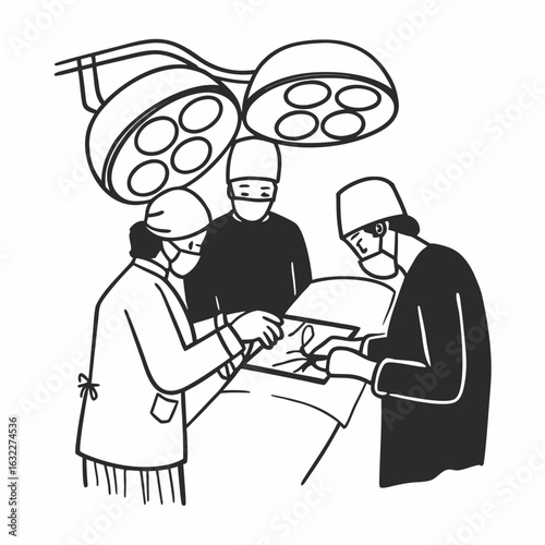 Surgeons perform critical operation under bright lights in modern medical theater