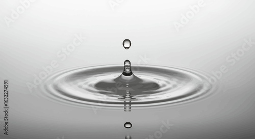 A water droplet about to touch a still surface creating concentric ripples