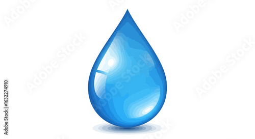 A glossy blue teardrop shape with light reflection and a subtle shadow underneath against a white background
