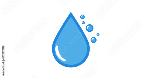 A blue teardrop shape with bubbles beside it on a plain white background