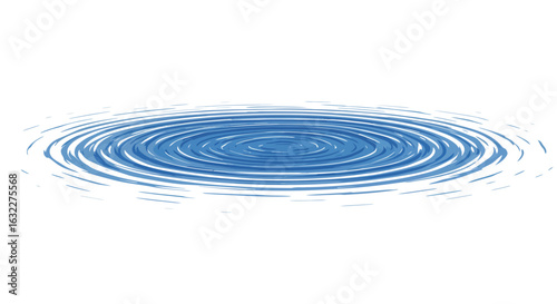 Blue water ripples emanate from the center creating a circular pattern on a white background