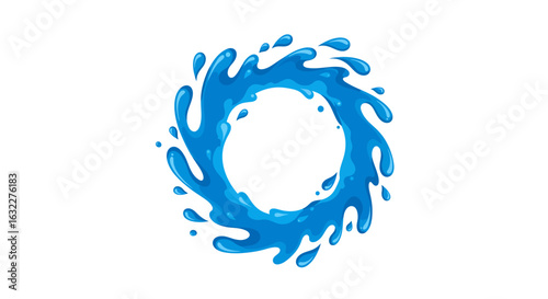 A ring of blue water swirls against a white background