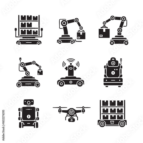 Vector Silhouette Collection of Warehouse Automation and Logistics Robots