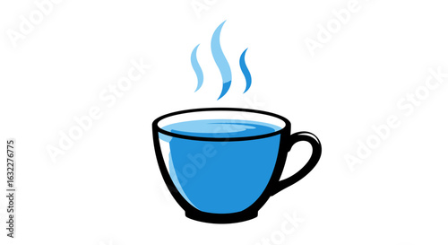 A blue cup of liquid with steam rising outlined in black