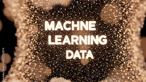 Hourglass Shape Formation with Glowing Particles and Machine Learning Data Text on Black Background