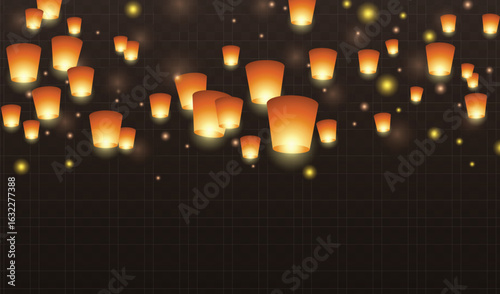Sky lanterns on transparent background. Diwali festival floating lamps. indian paper flying lights with flame for night sky.