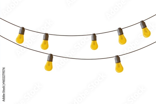 String of warm-yellow decorative light bulbs hanging on dark brown cord