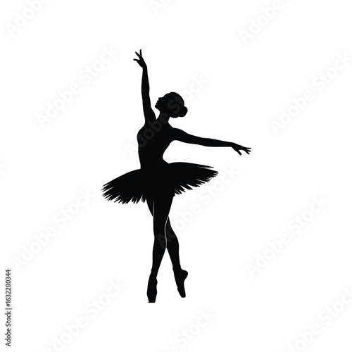 Elegant silhouette of a ballerina in a tutu performing a dance pose