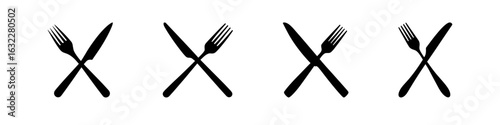  cross-shaped arrangements of fork and a knife  silhouette