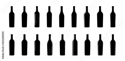 Elegant black wine bottles silhouette