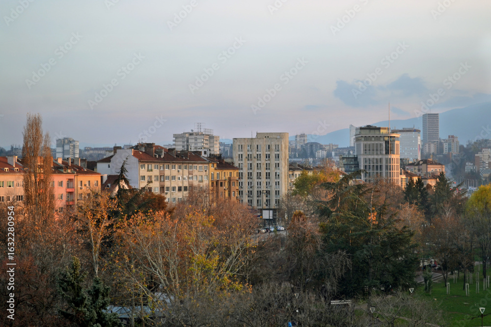 Obraz premium Balcony view of Buildings in the center of Sofia, Bulgaria.