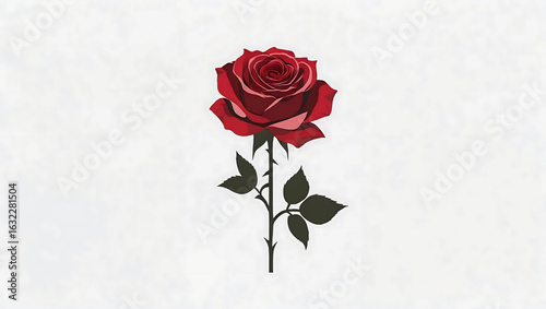 Crimson Rose: A solitary, vibrant red rose, rendered with graceful detail, stands alone against a backdrop, its velvety petals whispering of elegance and timeless beauty.