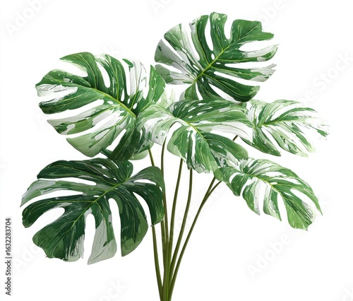 A cluster of variegated monstera leaves