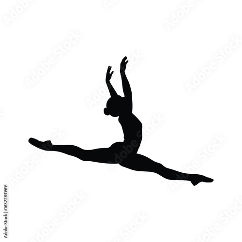 Graceful silhouette of a gymnast performing a split leap