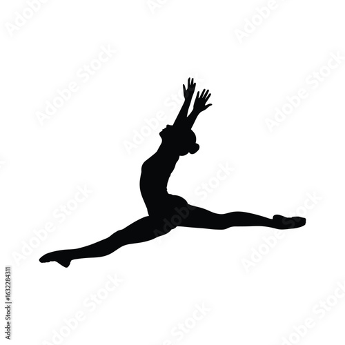 Silhouette of a gymnast performing a split leap