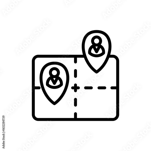 Voting District Icon – Map with Voter Location Pins Outline Symbol for Electoral Boundaries