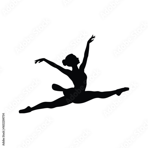 Silhouette of a ballerina performing a grand jet leap