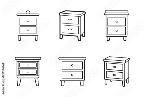 Collection of Nightstand Furniture Designs in Vector Format Bedside Table Outline Illustrations for Interior Design Projects and Home Decor Themes