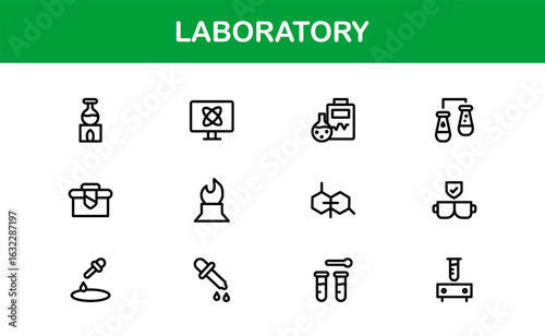 Laboratory Line Icon Collection – Unique, clean, and creative vector icons representing lab tools, chemistry, biology, and scientific innovation