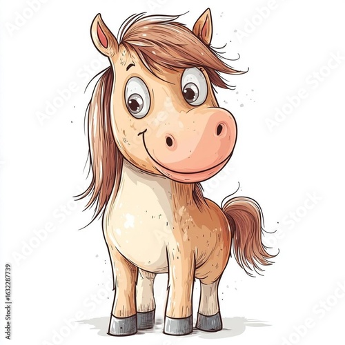 Wallpaper Mural Cute cartoon character happy brown horse on white background Torontodigital.ca