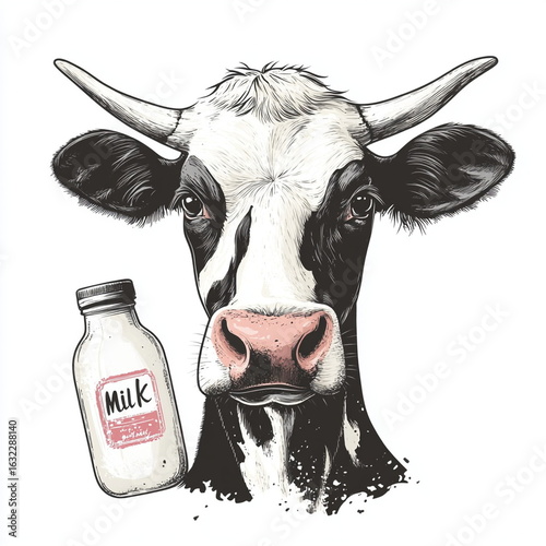 Wallpaper Mural Cow head with milk bottle, mascot, emblem, logo. Torontodigital.ca