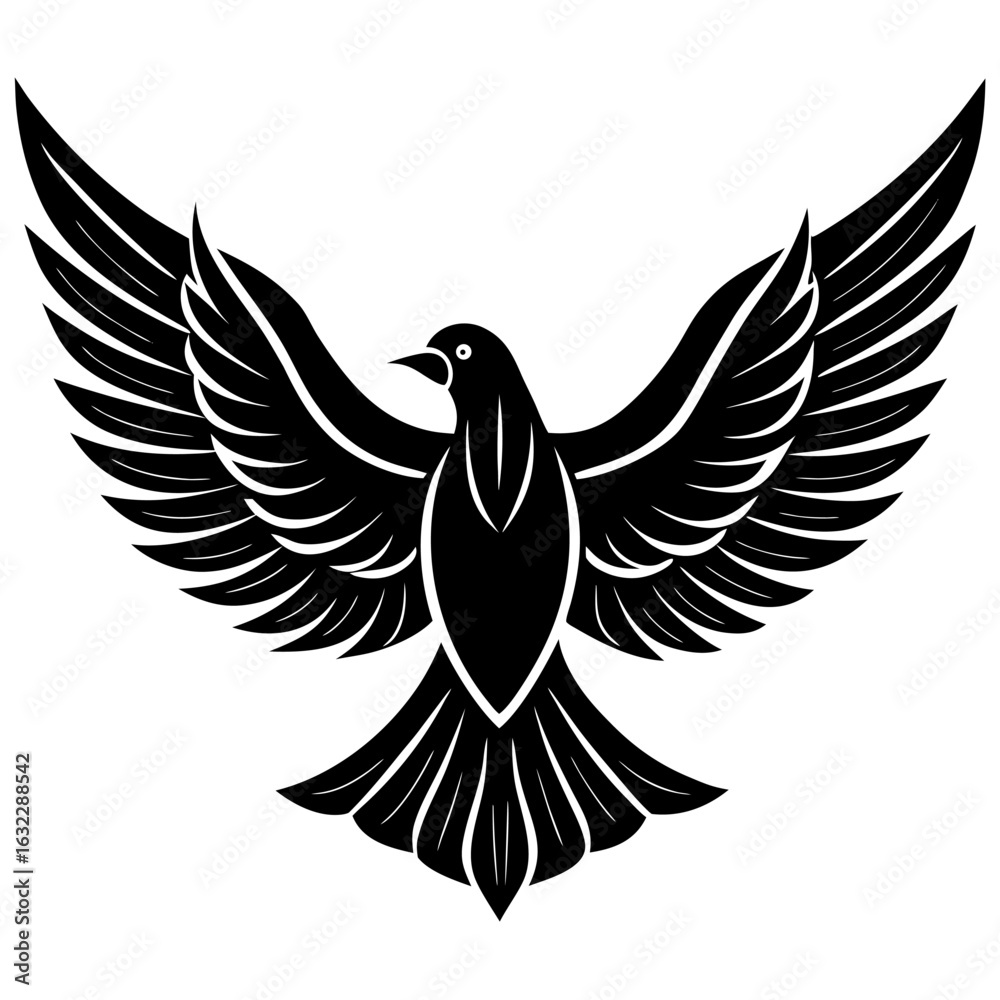 Obraz premium Elegant Black Bird Vector Graphic, a Symbolic Dove with Open Wings