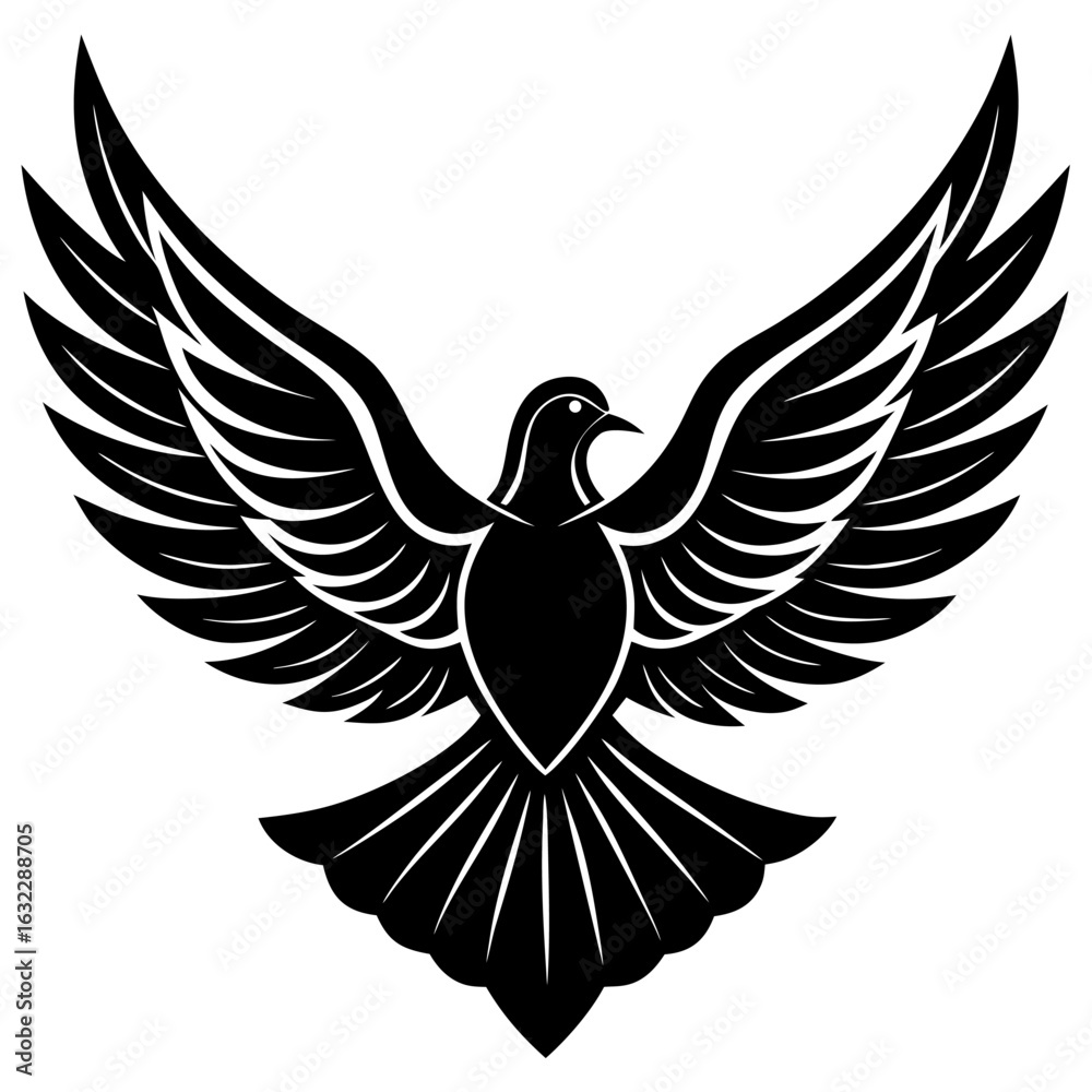 Obraz premium Stylized flying peace dove bird vector icon with spread wings.