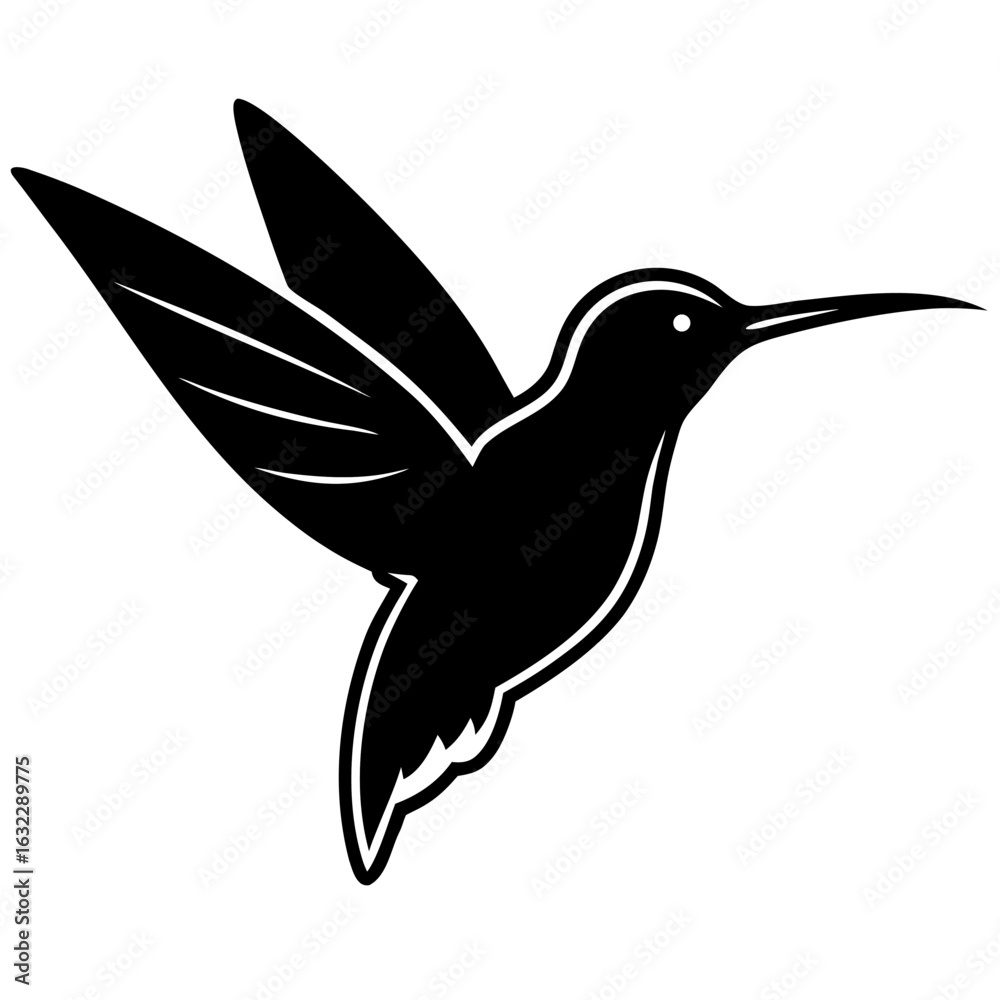 Fototapeta premium Graceful flying hummingbird silhouette, an elegant bird vector illustration for a modern logo