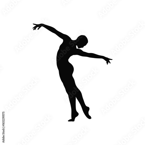 Silhouette of a graceful dancer in motion against a white background