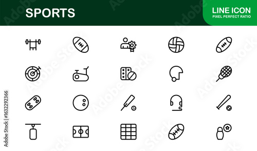 Sports Line Icon Collection – Unique, creative, and premium design elements representing various games, physical exercises, and sports gear