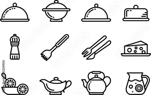 Collection of food and kitchen utensil icons