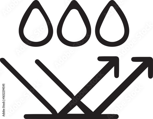 Waterproof Material Reflecting Water Drops with Upward Arrows Illustrating Repellency, Protection, and Resistance Against Water Damage and Saturation, Quality Material