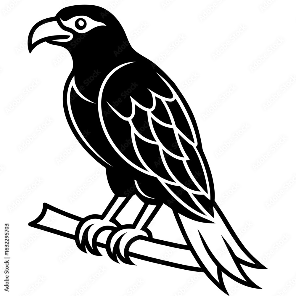 Fototapeta premium A powerful raptor bird of prey, vector graphic design of a hawk perched on a branch.