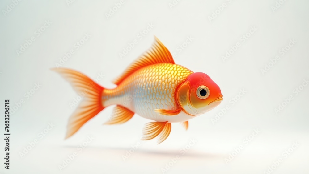 Fototapeta premium A goldfish in profile view against a plain background.