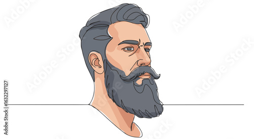 Minimalist continuous line drawing of man with sharp, well-defined beard