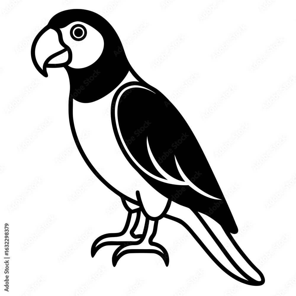 Fototapeta premium Stylized parrot illustration, a simple black and white bird vector icon design