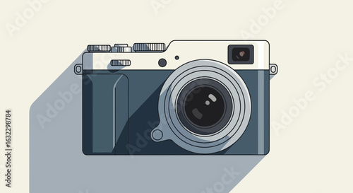 Vintage Style Digital Camera with Lens and Long Shadow