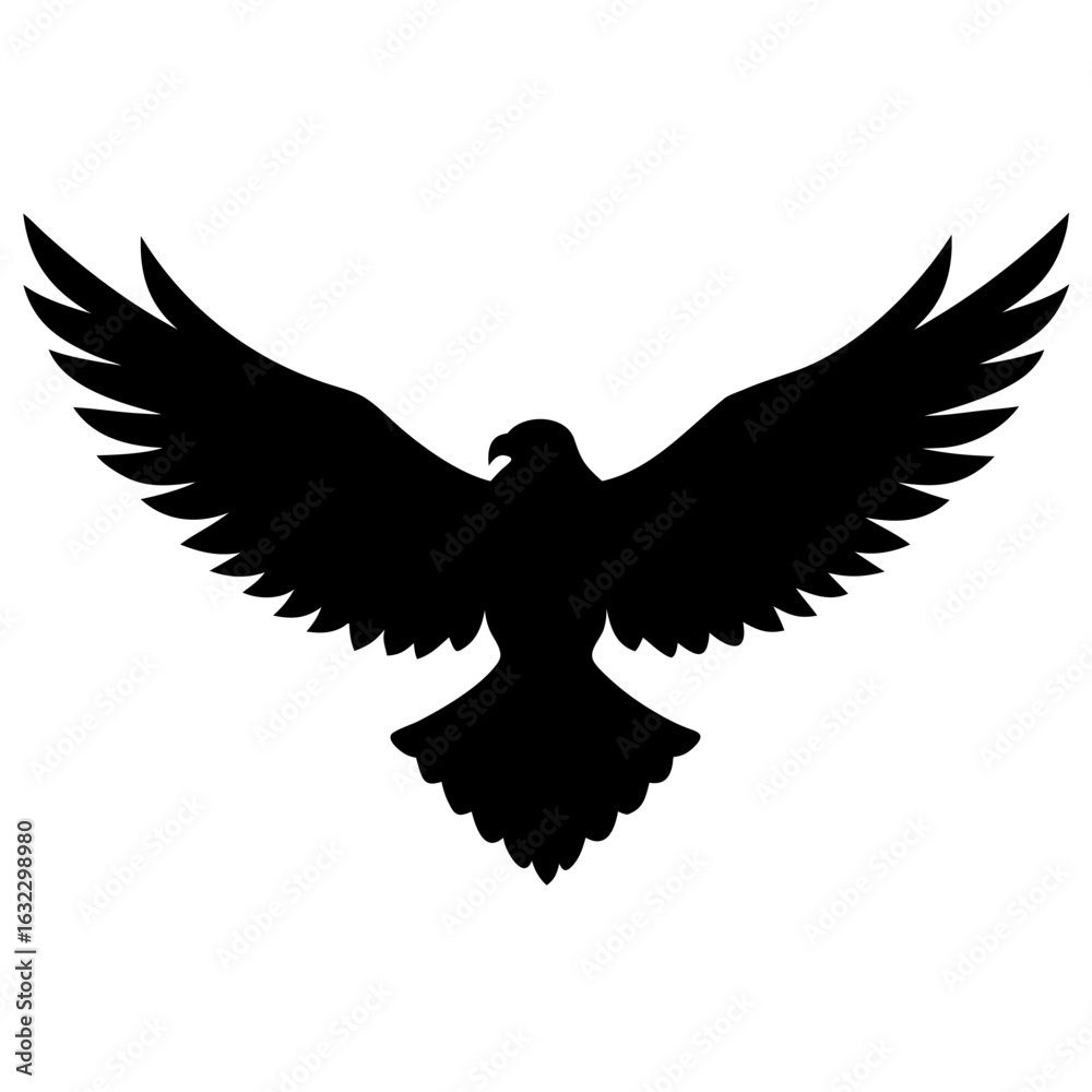 Obraz premium Majestic bird of prey vector silhouette with spread wings icon.