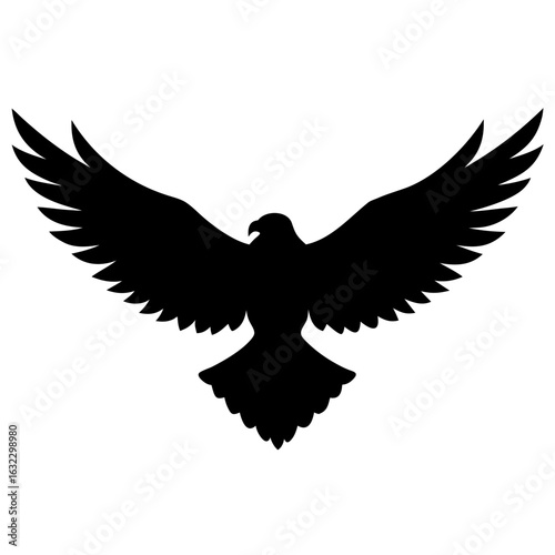 Majestic bird of prey vector silhouette with spread wings icon.