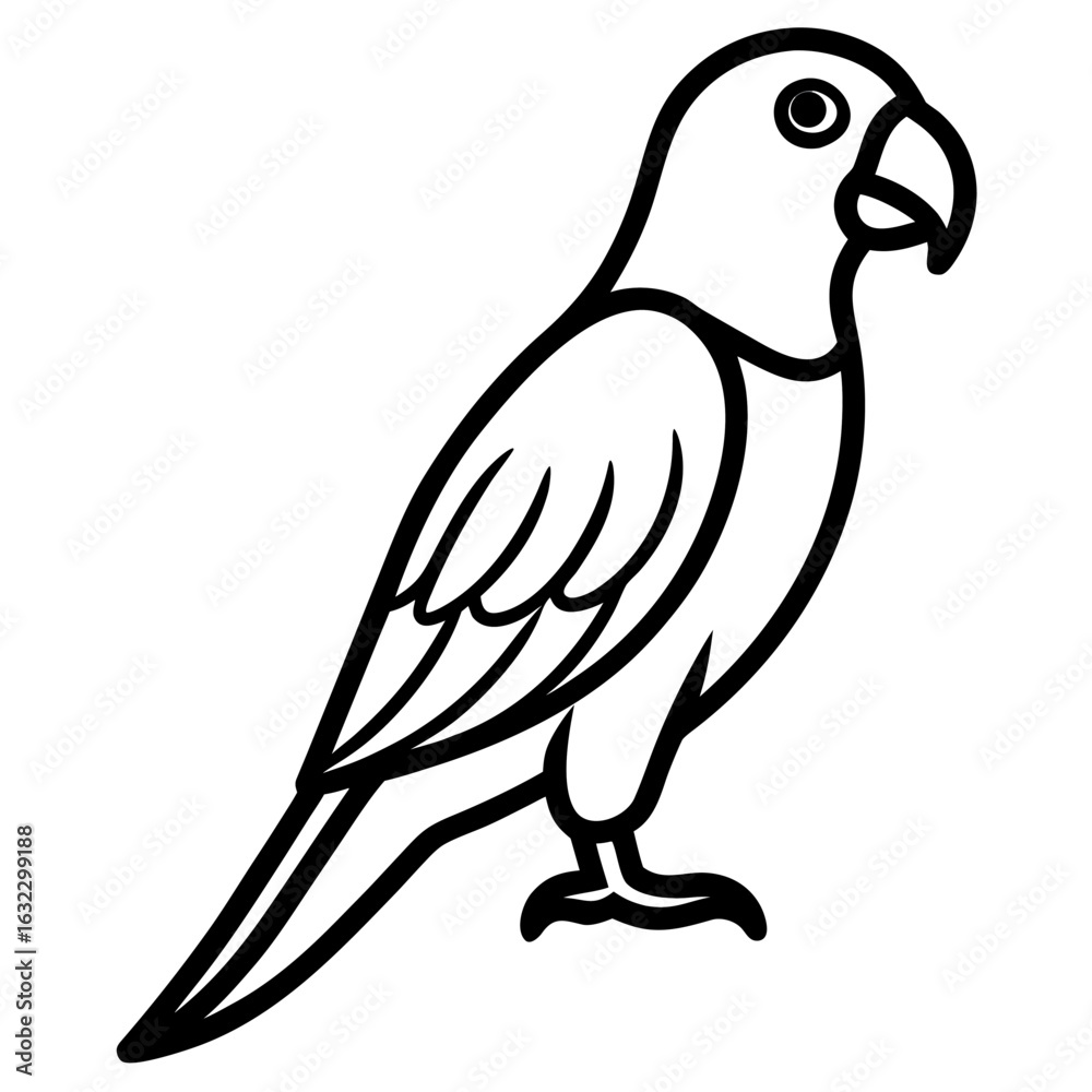 Obraz premium Simple line art drawing of a parrot, an isolated bird vector illustration.