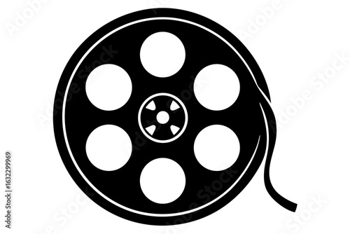vintage film reel silhouette vector illustration, old film reel black symbol, classic film reel isolated
