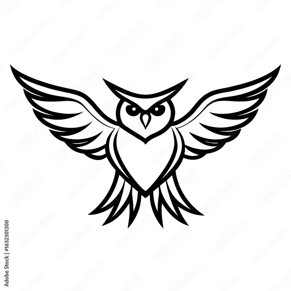 Obraz premium Elegant Minimalist Owl Bird Vector Art Illustration Featuring Majestic Spreading Wings