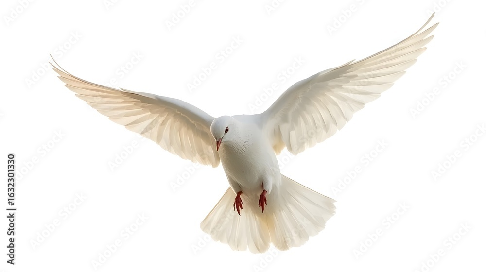 Fototapeta premium White Dove Flying Peacefully on White Background