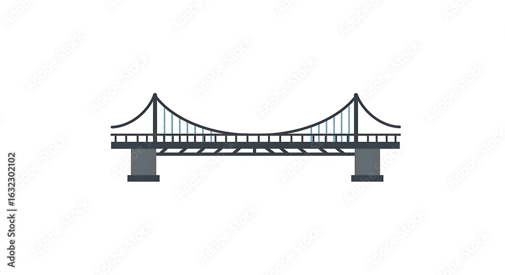 Obraz premium Icon of a suspension bridge representing connection and infrastructure. A flat vector illustration of architectural engineering.
