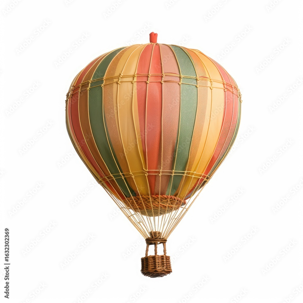 Fototapeta premium Vintage hot air balloon, striped, colorful, isolated