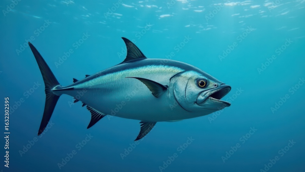Obraz premium A tuna fish swimming in the ocean depths.
