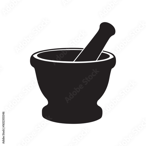 Black Mortar and pestle silhouette vector illustration on white background