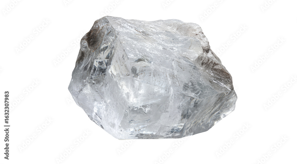 Fototapeta premium Rough, clear crystal, likely quartz, cube-like shape